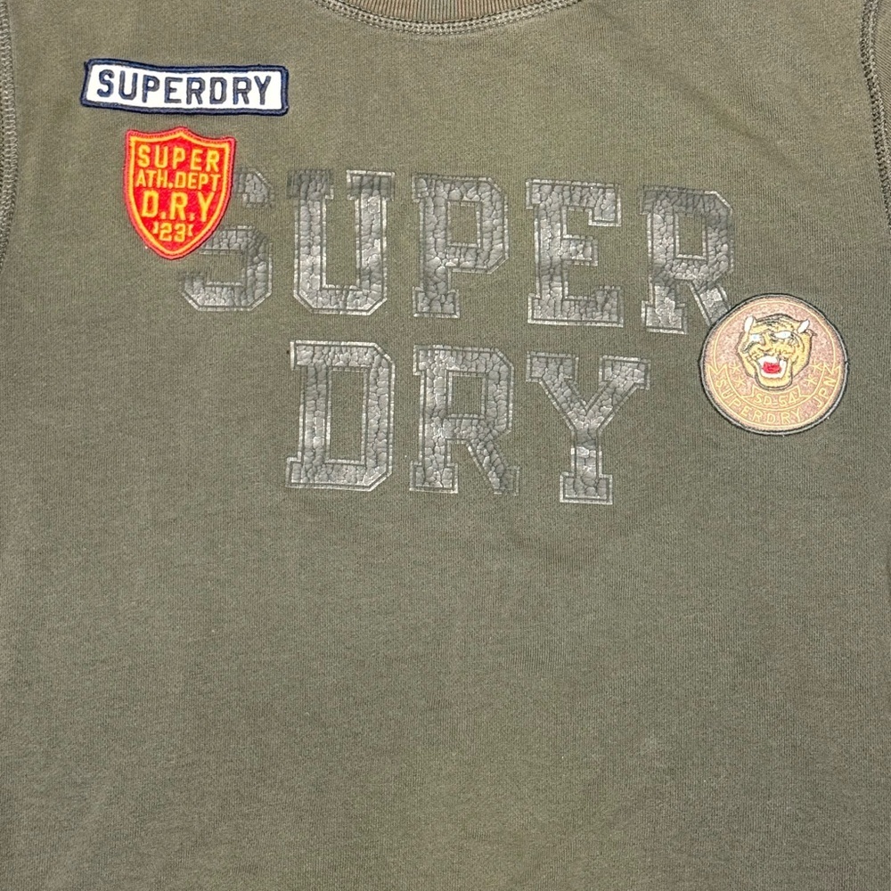 Superdry Men's Olive Crewneck Sweatshirt with Patches Sz L - Picture 3 of 9